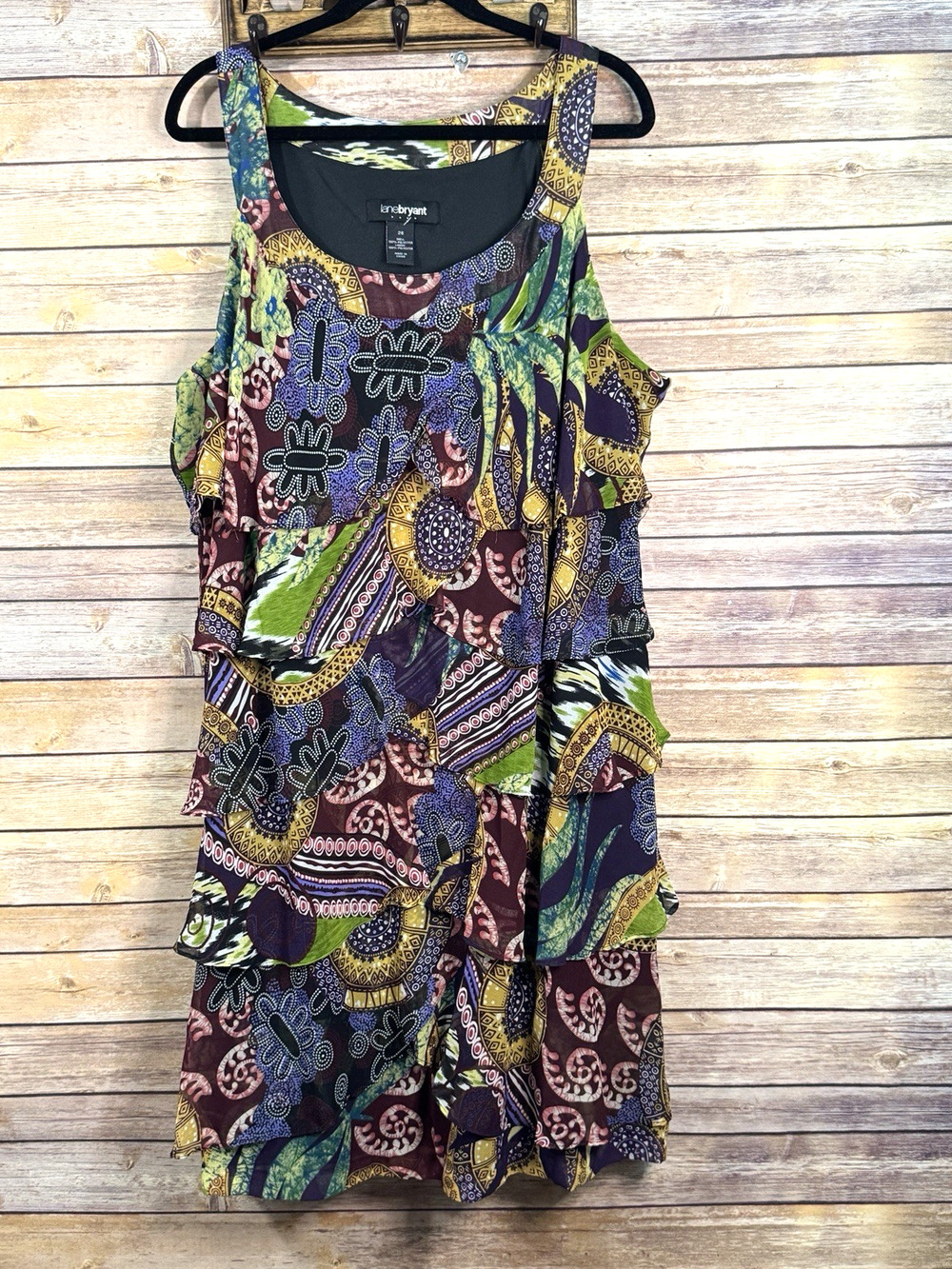Lane Bryant Womens Sleeveless Coloful Tiered Bohemian Ruffled Dress 26